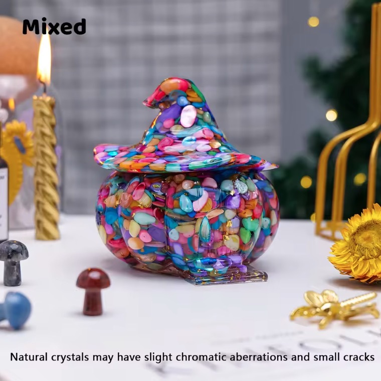 Natural Crystal Amethyst Gravel Gumming Resin Pumpkin Skull Hallowmas Decorative Gift Desktop Storage Household Supplies
