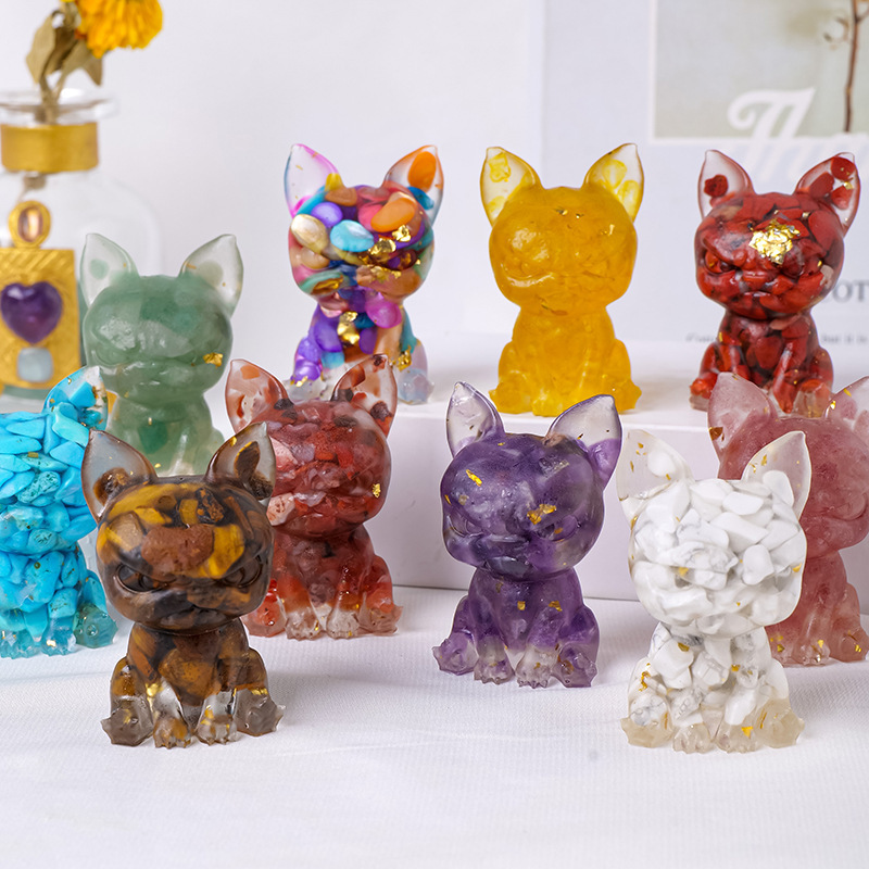 Natural Crystal Crushed Stone Epoxy Resin Dog Meditation Stone Crystal Gift For Home Decor DIY Crystal Delicate Gift
