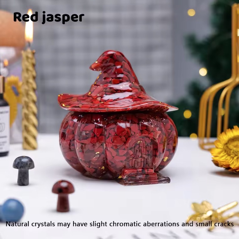 Natural Crystal Amethyst Gravel Gumming Resin Pumpkin Skull Hallowmas Decorative Gift Desktop Storage Household Supplies