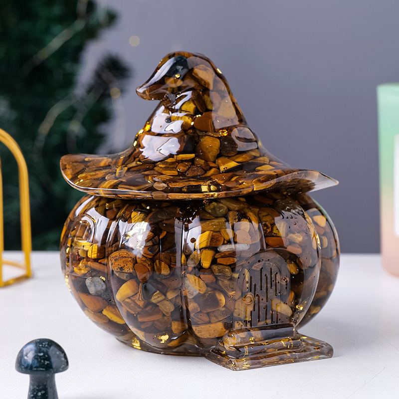 Natural Crystal Amethyst Gravel Gumming Resin Pumpkin Skull Hallowmas Decorative Gift Desktop Storage Household Supplies