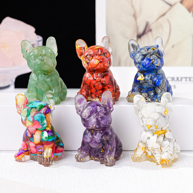 French Bulldog Resin Carving Nature Crystal Chips Unique Decoration For Home Officre Table Ornament Gift Cute Animal Dog