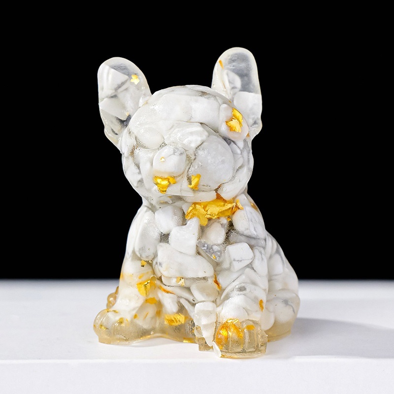 French Bulldog Resin Carving Nature Crystal Chips Unique Decoration For Home Officre Table Ornament Gift Cute Animal Dog