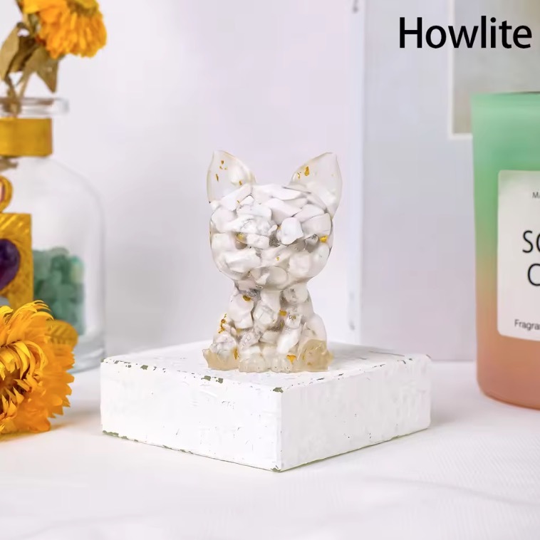 Natural Crystal Crushed Stone Epoxy Resin Dog Meditation Stone Crystal Gift For Home Decor DIY Crystal Delicate Gift