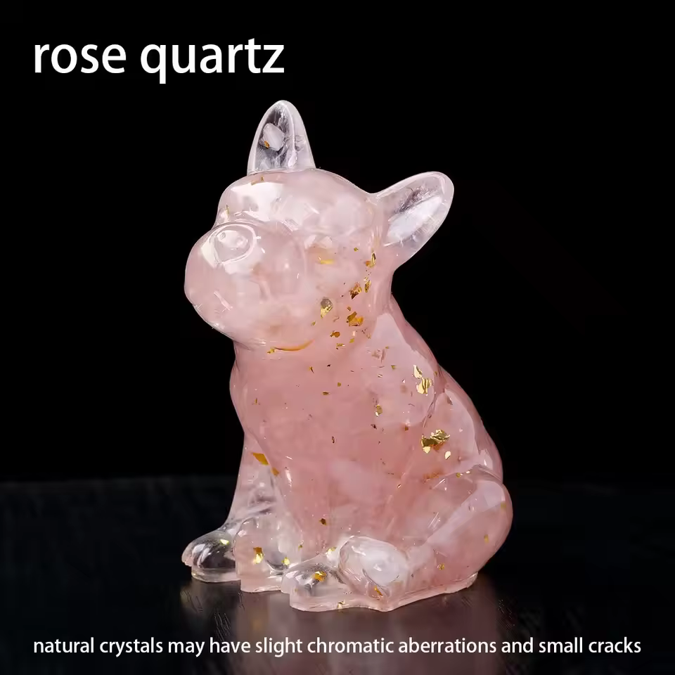 Natural Crystal Gravel Dog Statue Dropper resin Reiki Stone Fengshui Creative Sculpture Study Room Home Decoration