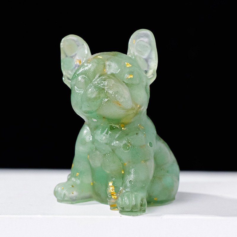 French Bulldog Resin Carving Nature Crystal Chips Unique Decoration For Home Officre Table Ornament Gift Cute Animal Dog