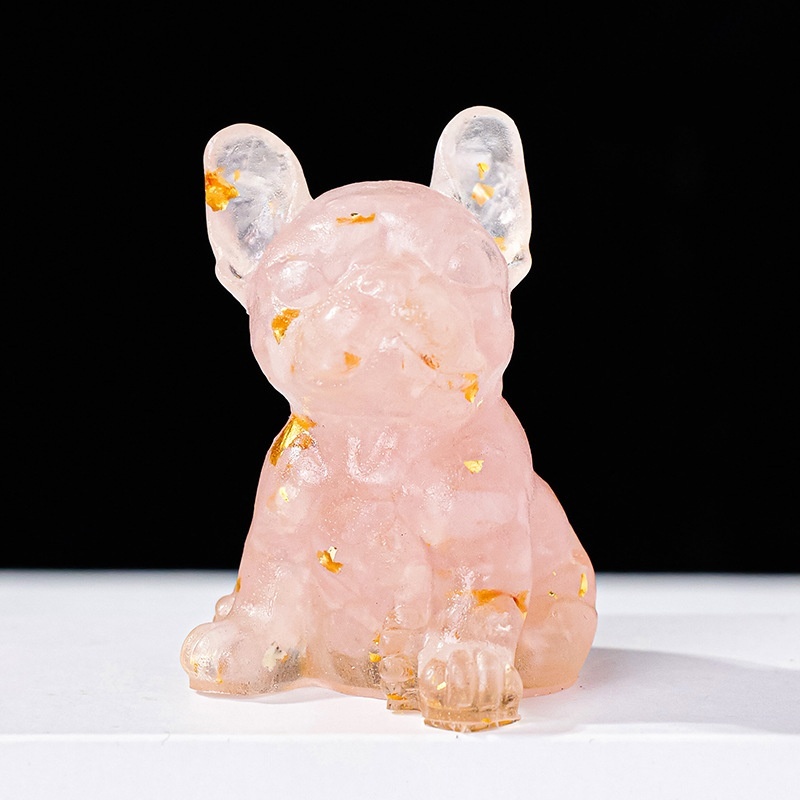French Bulldog Resin Carving Nature Crystal Chips Unique Decoration For Home Officre Table Ornament Gift Cute Animal Dog