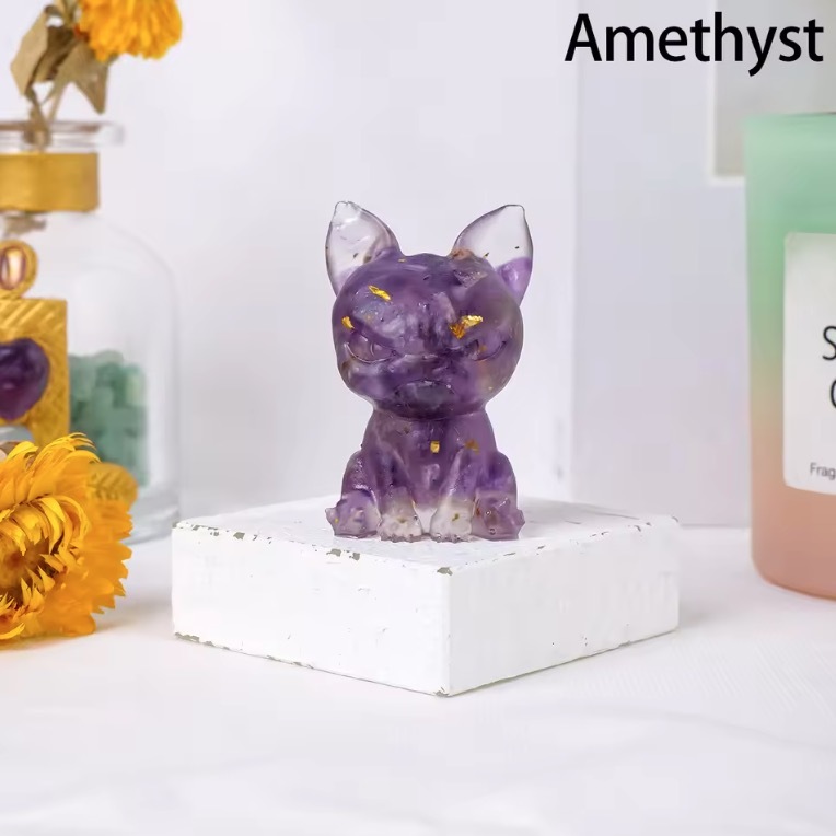 Natural Crystal Crushed Stone Epoxy Resin Dog Meditation Stone Crystal Gift For Home Decor DIY Crystal Delicate Gift