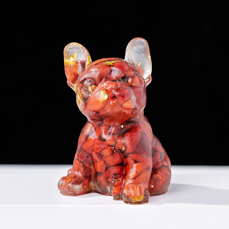 French Bulldog Resin Carving Nature Crystal Chips Unique Decoration For Home Officre Table Ornament Gift Cute Animal Dog
