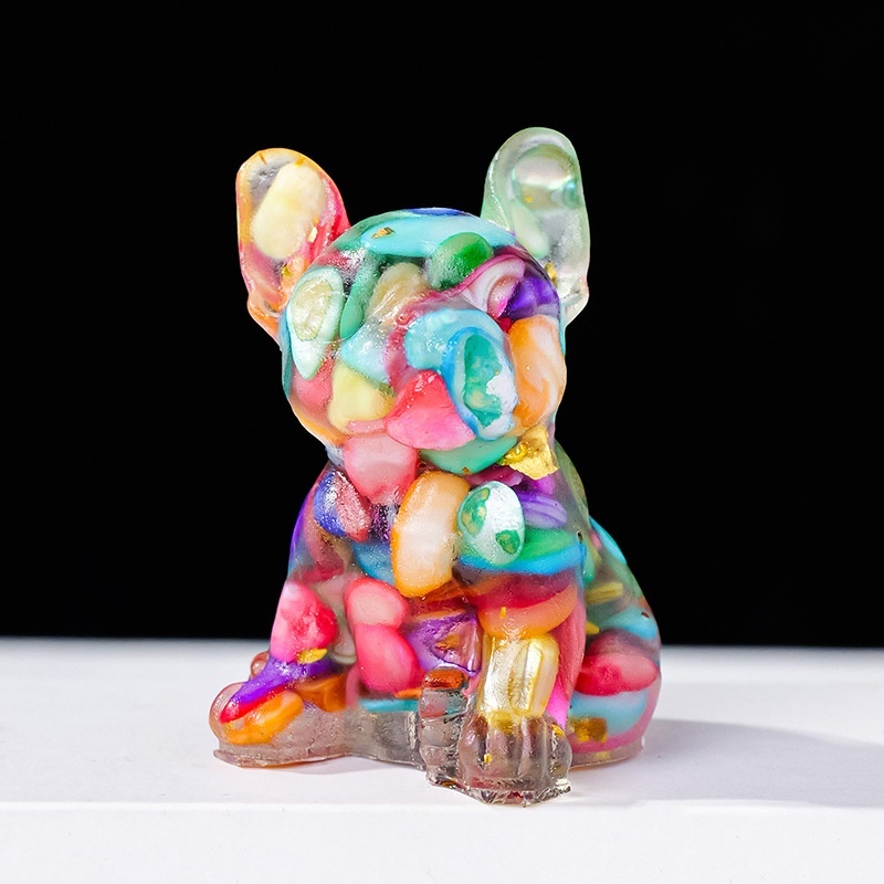 French Bulldog Resin Carving Nature Crystal Chips Unique Decoration For Home Officre Table Ornament Gift Cute Animal Dog