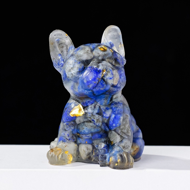 French Bulldog Resin Carving Nature Crystal Chips Unique Decoration For Home Officre Table Ornament Gift Cute Animal Dog