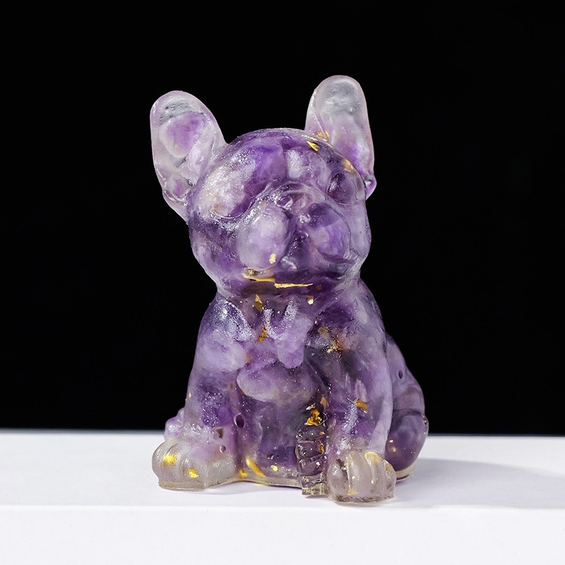 French Bulldog Resin Carving Nature Crystal Chips Unique Decoration For Home Officre Table Ornament Gift Cute Animal Dog