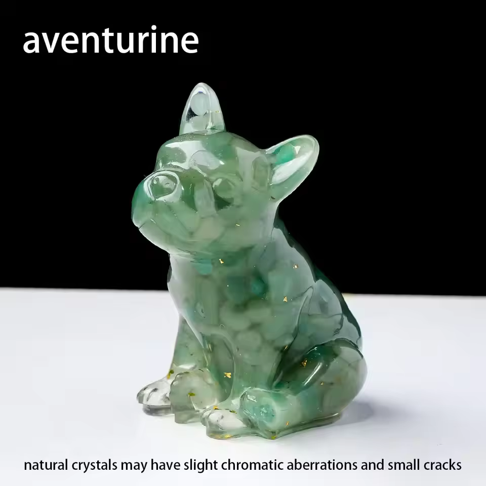 Natural Crystal Gravel Dog Statue Dropper resin Reiki Stone Fengshui Creative Sculpture Study Room Home Decoration