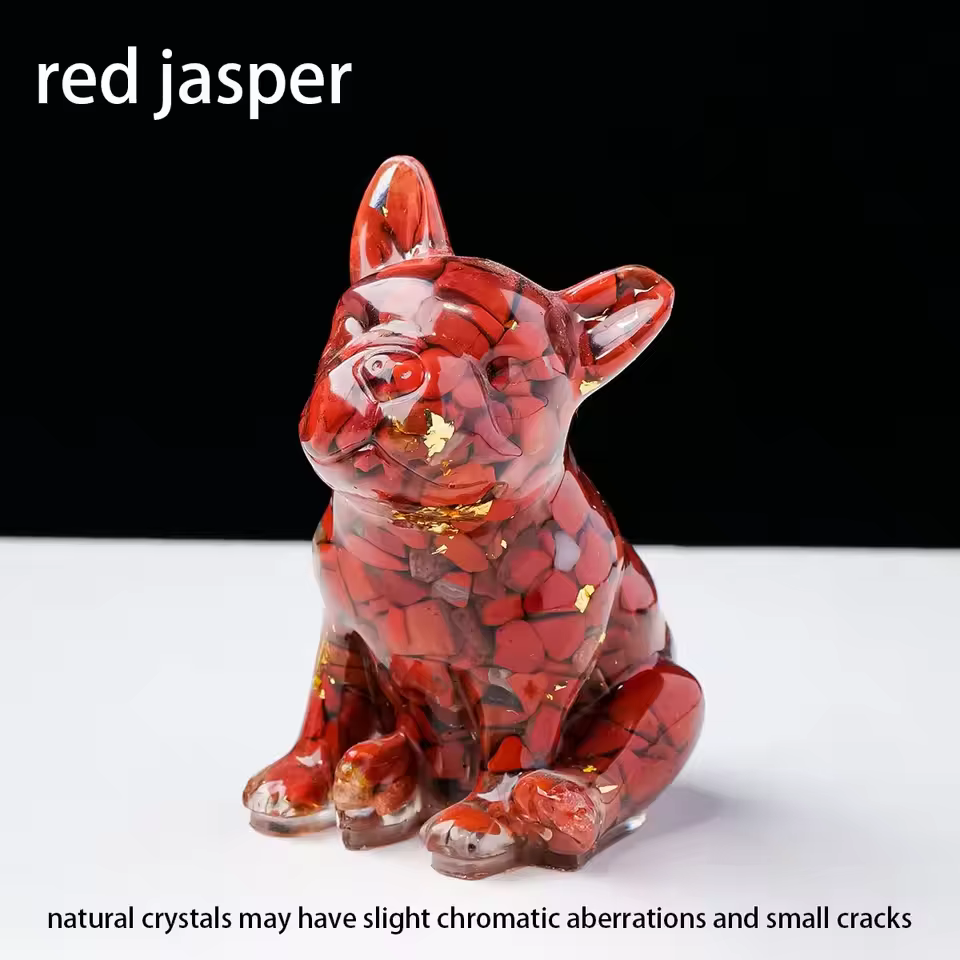Natural Crystal Gravel Dog Statue Dropper resin Reiki Stone Fengshui Creative Sculpture Study Room Home Decoration