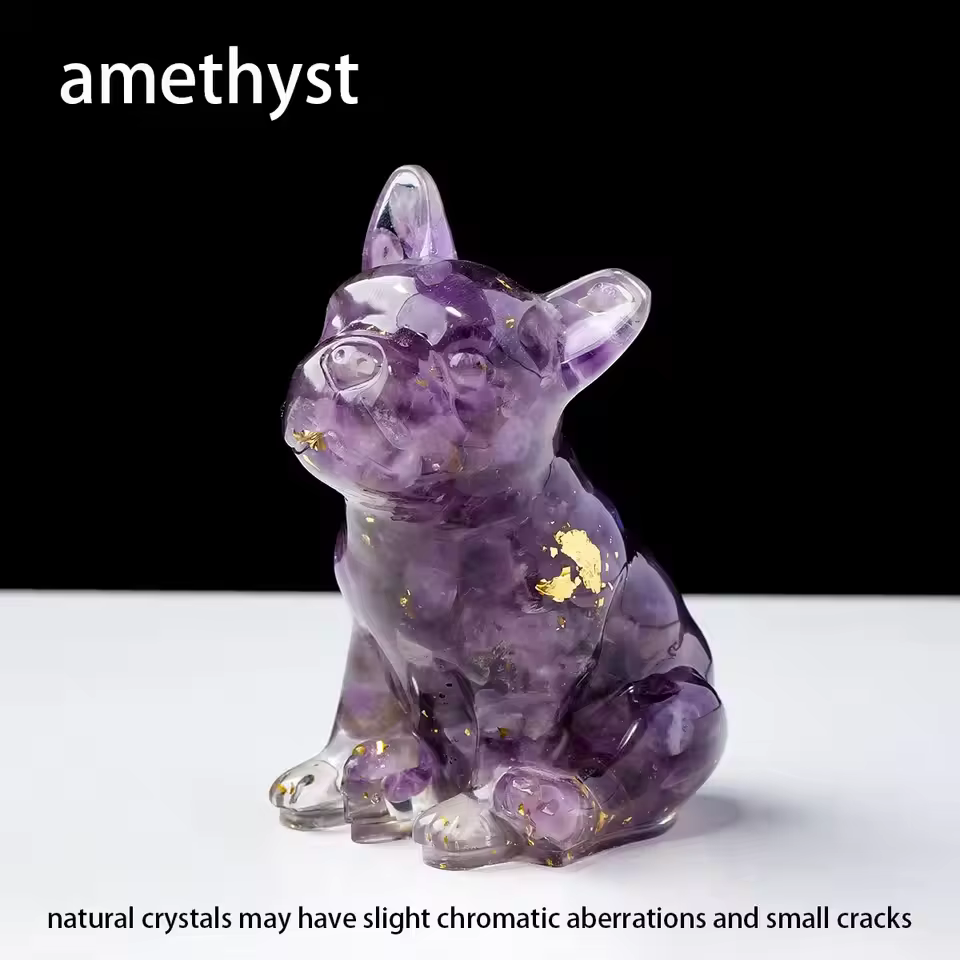 Natural Crystal Gravel Dog Statue Dropper resin Reiki Stone Fengshui Creative Sculpture Study Room Home Decoration