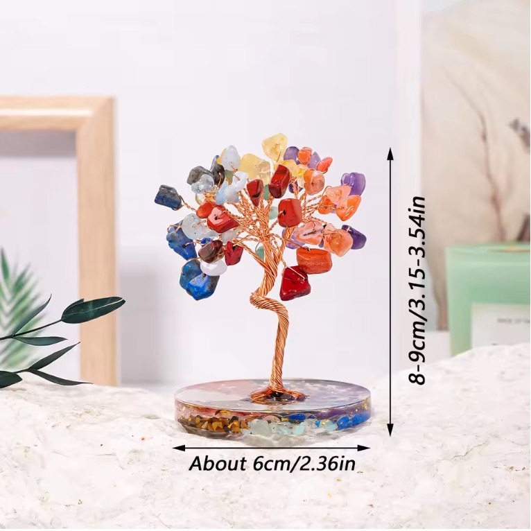 Natural Crystal Seven Chakras Macadam Tree Copper Wire Agate Slice Base Healing Gemstone Yoga Feng Shui Trees