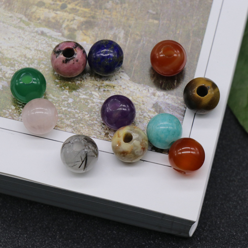 Natural crystal agate jade loose beads 10mm round beads large hole 3mmdiy hand and foot chain beads spacer beads