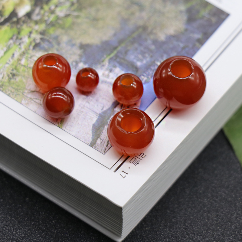 6-14mm red agate large hole round beads scattered beads hole diameter 2-5mm DIY woven jewelry