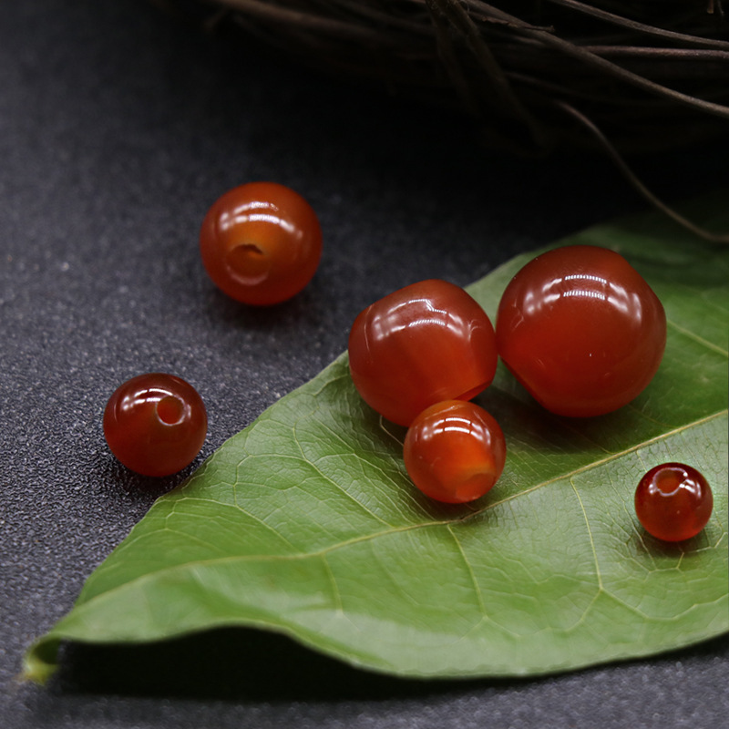 6-14mm red agate large hole round beads scattered beads hole diameter 2-5mm DIY woven jewelry