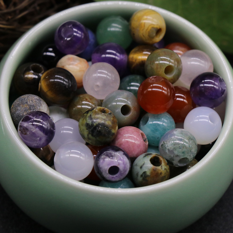 Natural crystal agate jade loose beads 10mm round beads large hole 3mmdiy hand and foot chain beads spacer beads