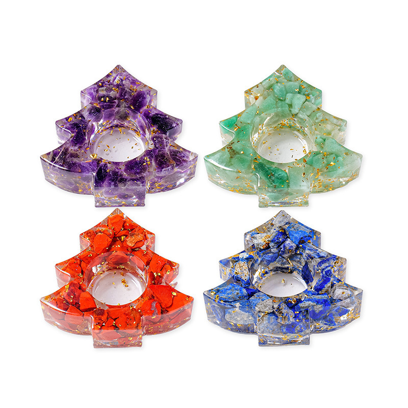 Natural Crystal Resin Macadam Christmas Trees Festive Tabletop Decoration Candlestick Candle Holder Crafts Home Decoration