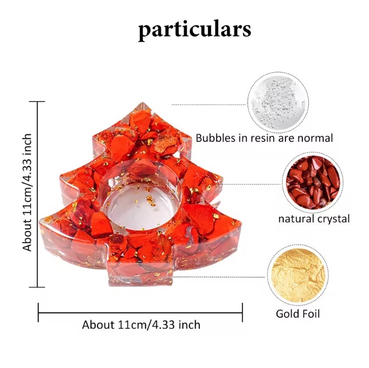 Natural Crystal Resin Macadam Christmas Trees Festive Tabletop Decoration Candlestick Candle Holder Crafts Home Decoration
