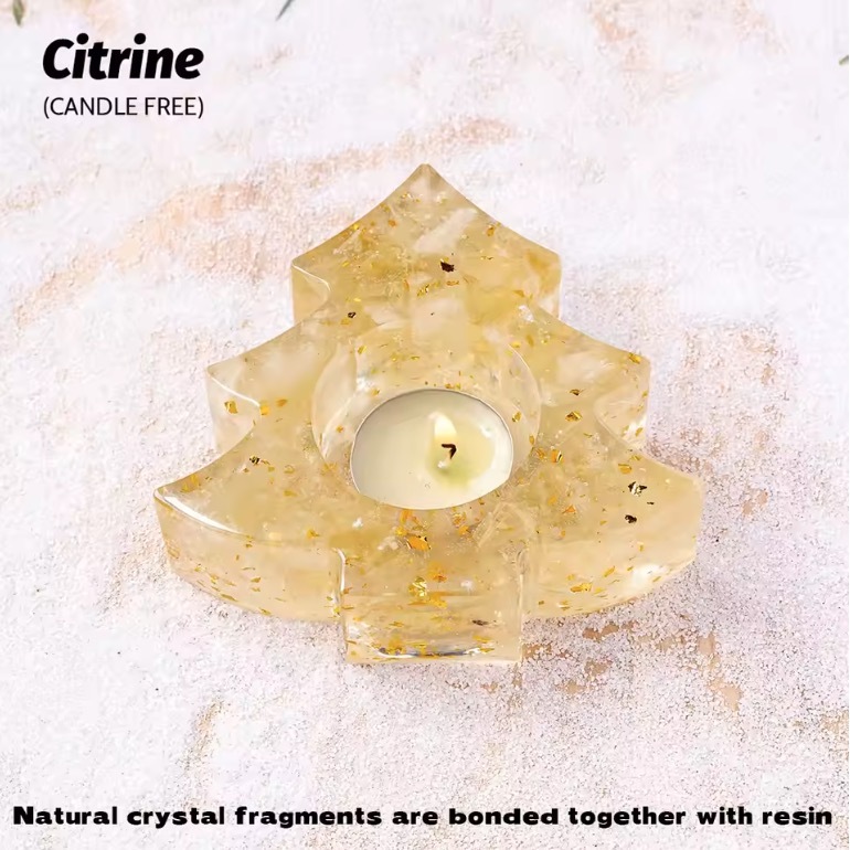 Natural Crystal Resin Macadam Christmas Trees Festive Tabletop Decoration Candlestick Candle Holder Crafts Home Decoration