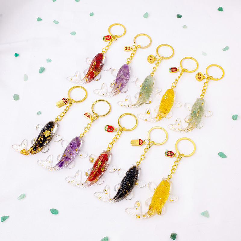Natural Crystal Macadam Gumming Resin Cute Little Koi Fish Animal Shape Creative Design Keychain Household Supplies Decorate
