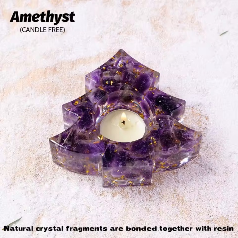 Natural Crystal Resin Macadam Christmas Trees Festive Tabletop Decoration Candlestick Candle Holder Crafts Home Decoration