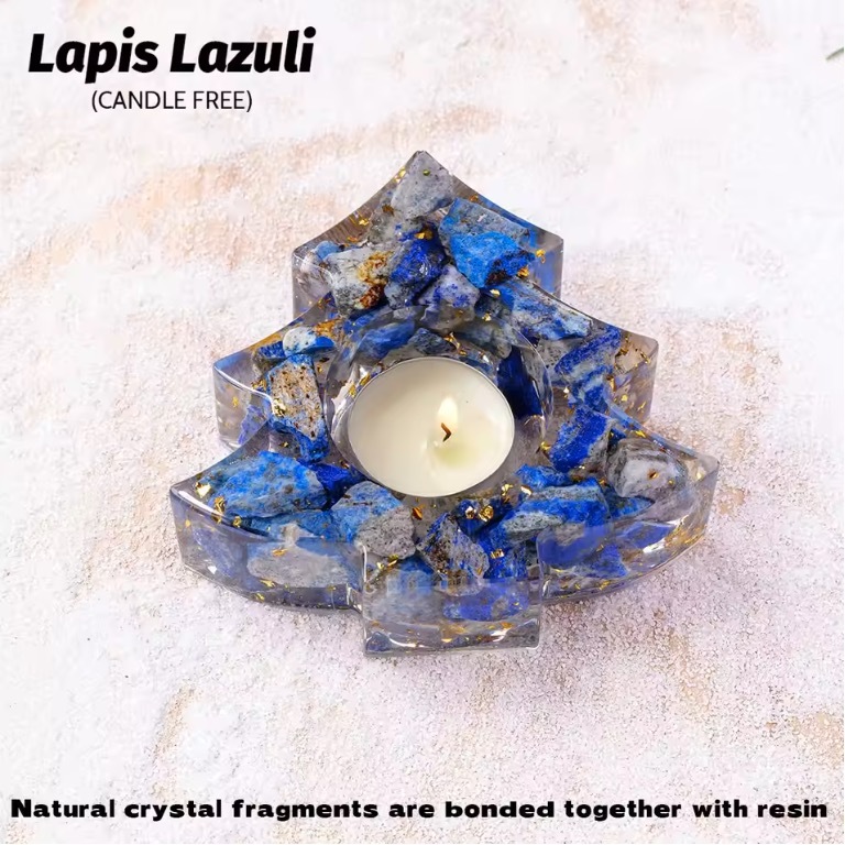 Natural Crystal Resin Macadam Christmas Trees Festive Tabletop Decoration Candlestick Candle Holder Crafts Home Decoration