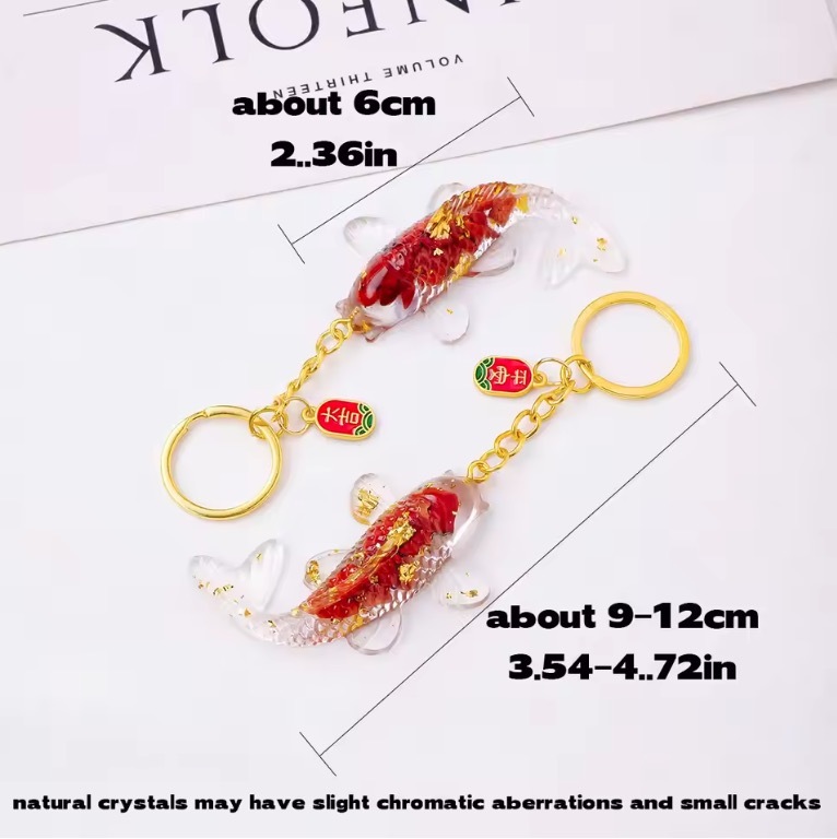 Natural Crystal Macadam Gumming Resin Cute Little Koi Fish Animal Shape Creative Design Keychain Household Supplies Decorate