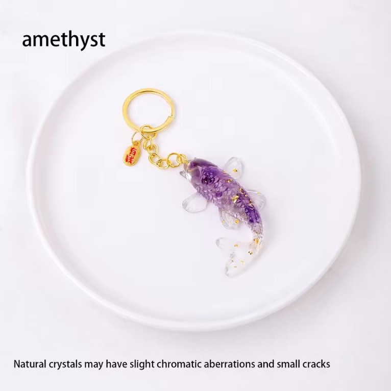Natural Crystal Macadam Gumming Resin Cute Little Koi Fish Animal Shape Creative Design Keychain Household Supplies Decorate