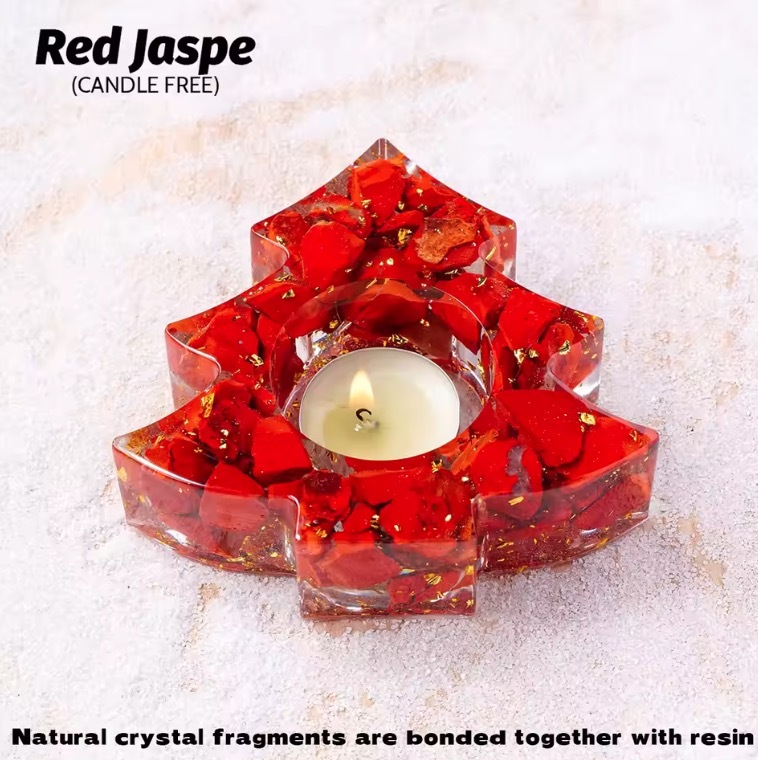 Natural Crystal Resin Macadam Christmas Trees Festive Tabletop Decoration Candlestick Candle Holder Crafts Home Decoration