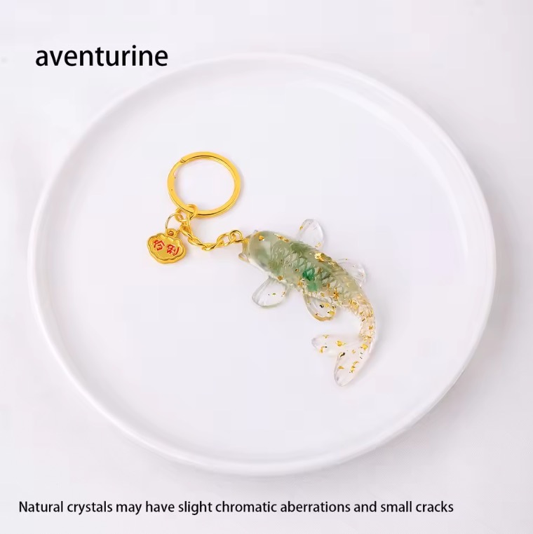 Natural Crystal Macadam Gumming Resin Cute Little Koi Fish Animal Shape Creative Design Keychain Household Supplies Decorate
