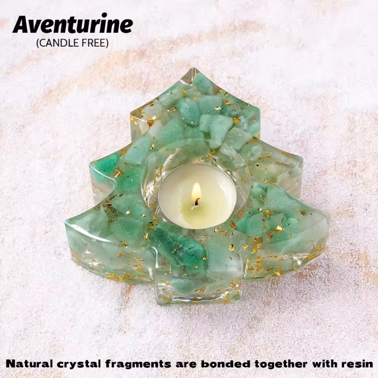 Natural Crystal Resin Macadam Christmas Trees Festive Tabletop Decoration Candlestick Candle Holder Crafts Home Decoration