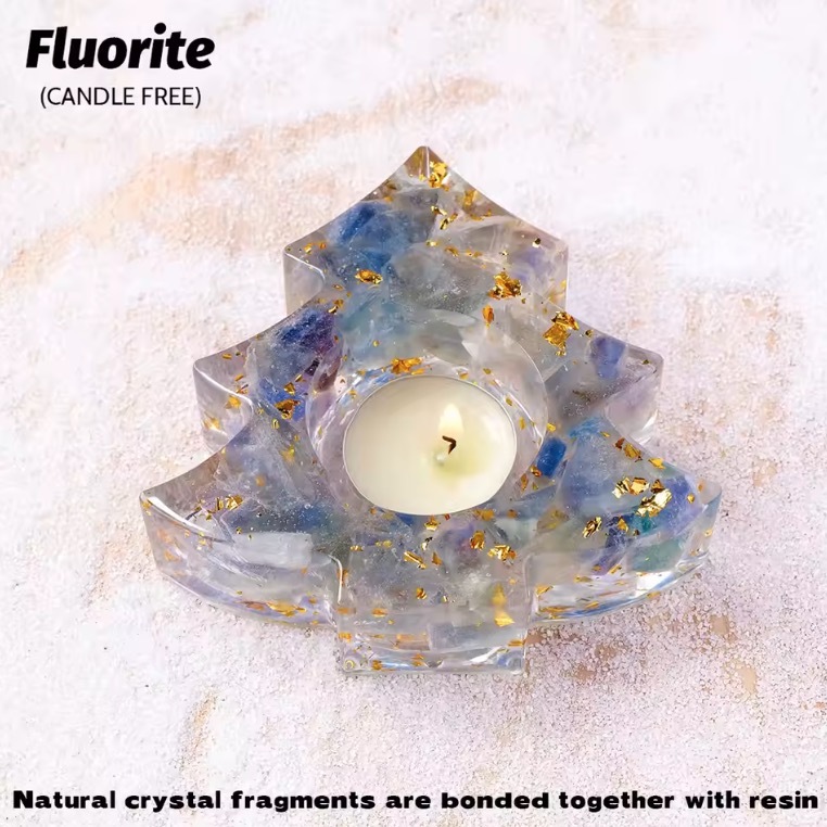 Natural Crystal Resin Macadam Christmas Trees Festive Tabletop Decoration Candlestick Candle Holder Crafts Home Decoration