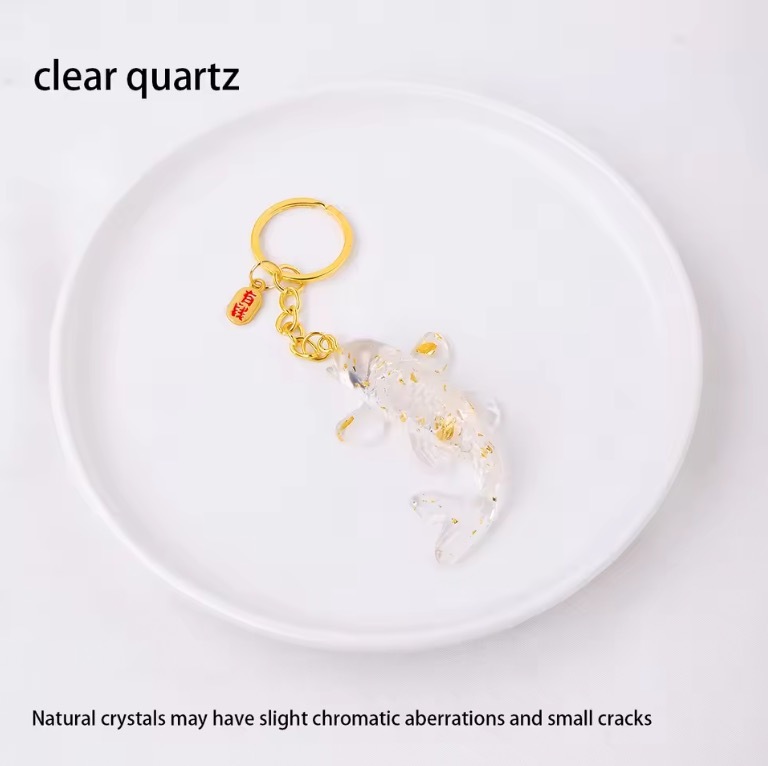 Natural Crystal Macadam Gumming Resin Cute Little Koi Fish Animal Shape Creative Design Keychain Household Supplies Decorate