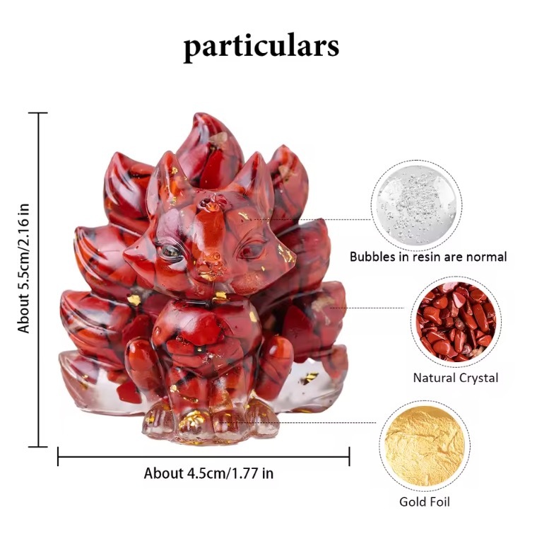 Natural Crystal Crushed Stone Epoxy Resin Nine Tailed Fox Meditation Gift Home Decor DIY Magic Witch Animal Image