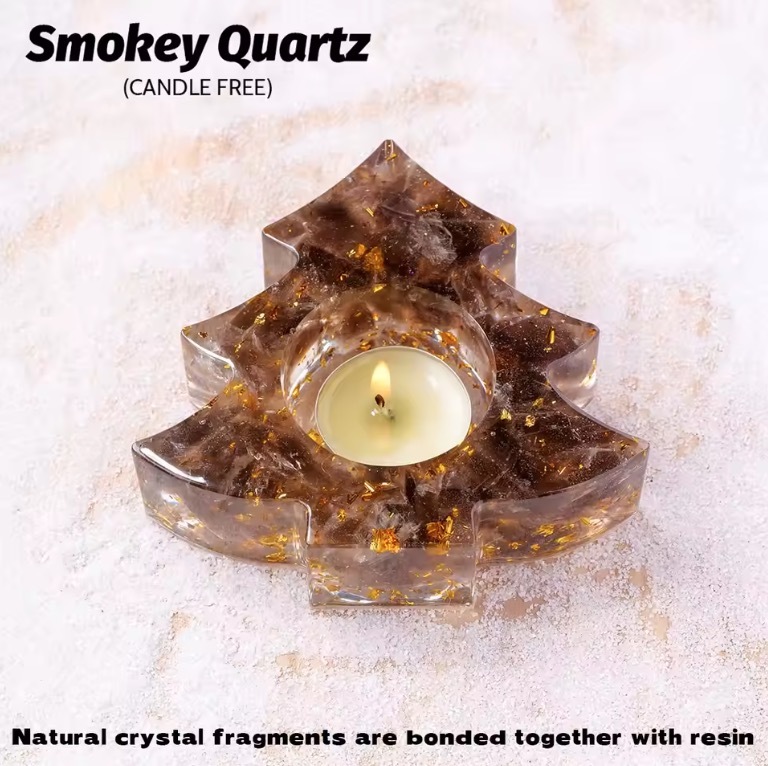 Natural Crystal Resin Macadam Christmas Trees Festive Tabletop Decoration Candlestick Candle Holder Crafts Home Decoration
