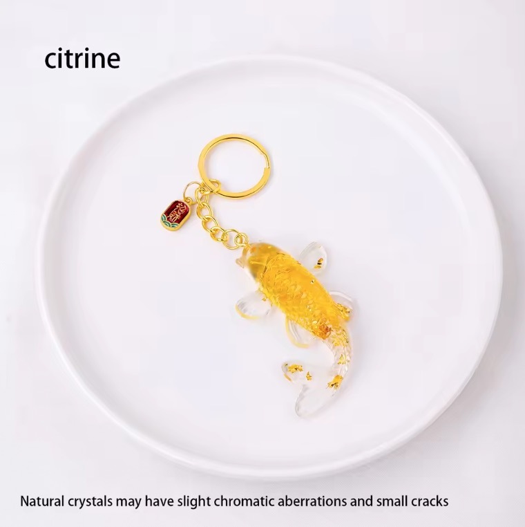 Natural Crystal Macadam Gumming Resin Cute Little Koi Fish Animal Shape Creative Design Keychain Household Supplies Decorate