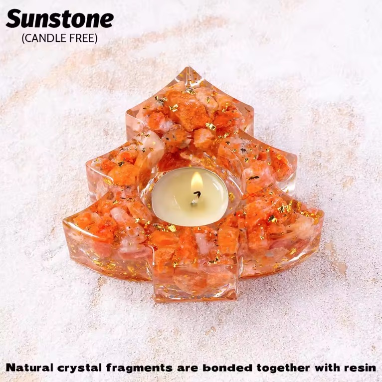 Natural Crystal Resin Macadam Christmas Trees Festive Tabletop Decoration Candlestick Candle Holder Crafts Home Decoration