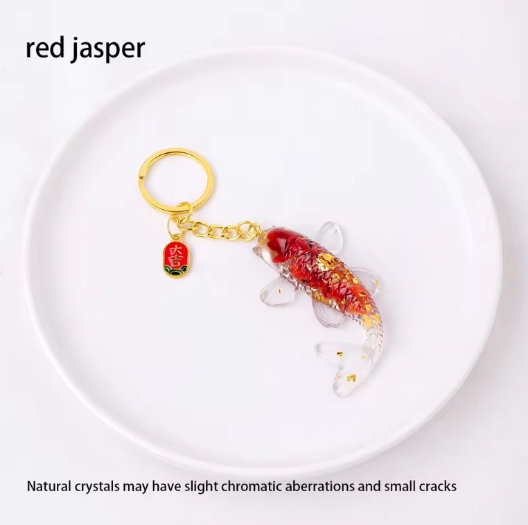 Natural Crystal Macadam Gumming Resin Cute Little Koi Fish Animal Shape Creative Design Keychain Household Supplies Decorate