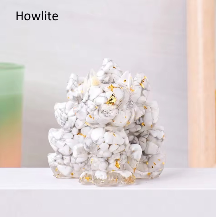 Natural Crystal Crushed Stone Epoxy Resin Nine Tailed Fox Meditation Gift Home Decor DIY Magic Witch Animal Image