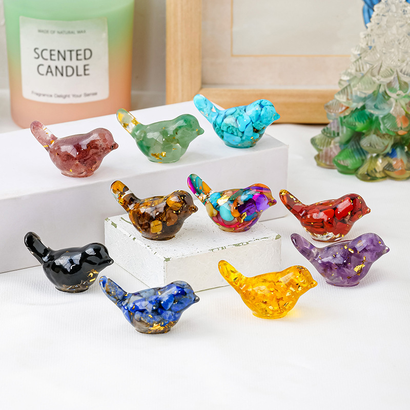 Natural Crystal Resin Amethyst Macadam Little Birdie Christmas Tabletop Decoration Crafts Home Decoration