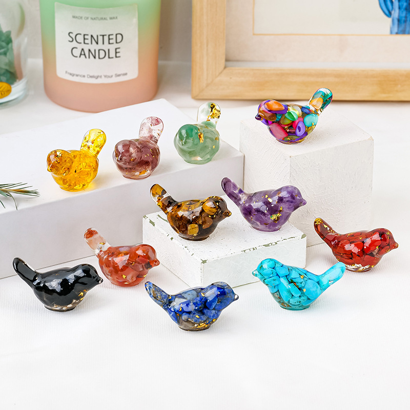 Natural Crystal Resin Amethyst Macadam Little Birdie Christmas Tabletop Decoration Crafts Home Decoration
