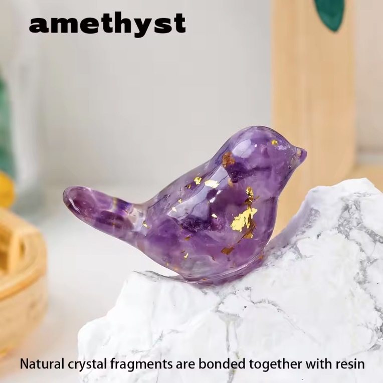 Natural Crystal Resin Amethyst Macadam Little Birdie Christmas Tabletop Decoration Crafts Home Decoration