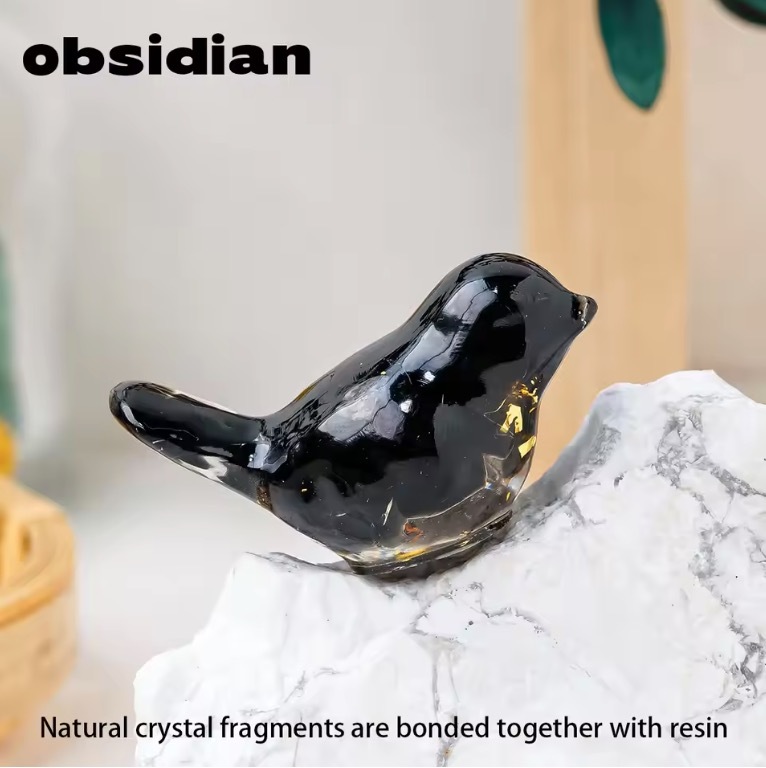 Natural Crystal Resin Amethyst Macadam Little Birdie Christmas Tabletop Decoration Crafts Home Decoration