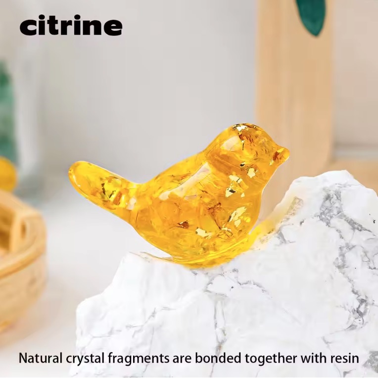 Natural Crystal Resin Amethyst Macadam Little Birdie Christmas Tabletop Decoration Crafts Home Decoration