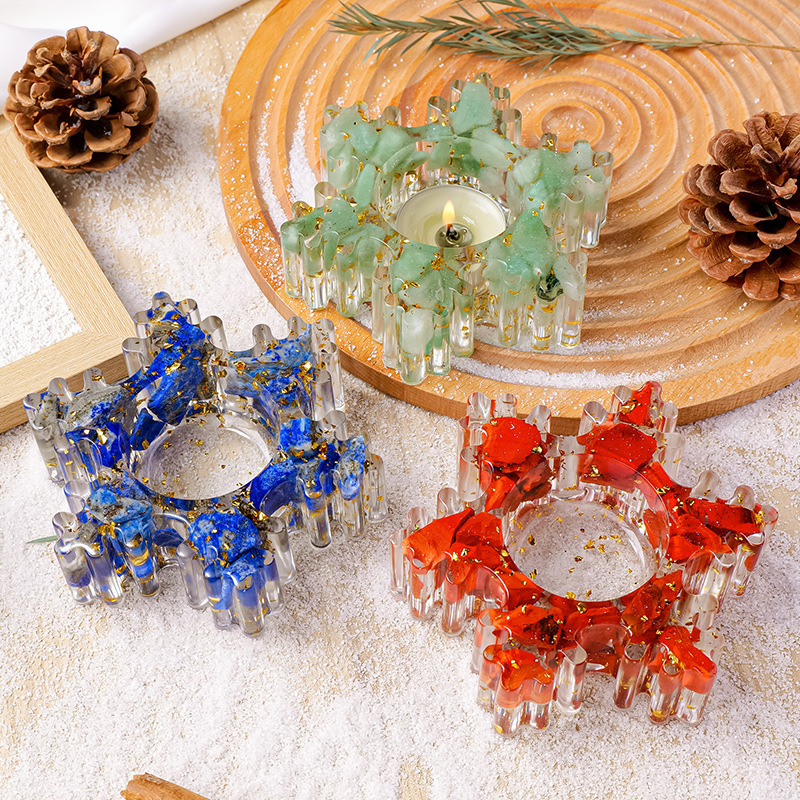 Natural Crystal Resin Macadam Candlestick Snowflake Christmas Decorations Candle Holder Crafts Home Decoration