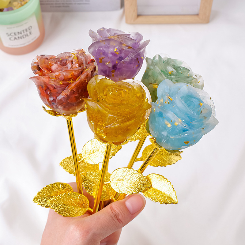 Natural Crystal Drop Glue Resin Crystal Crushed Rose Birthday Gifts For Girls Living Room Decorative Christmas Decoration