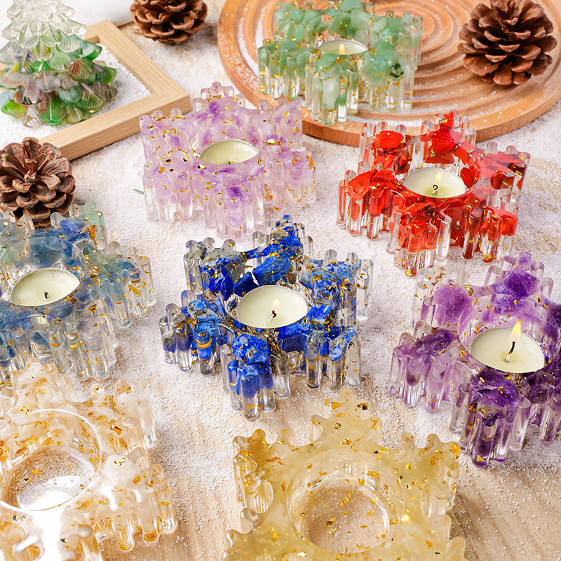 Natural Crystal Resin Macadam Candlestick Snowflake Christmas Decorations Candle Holder Crafts Home Decoration